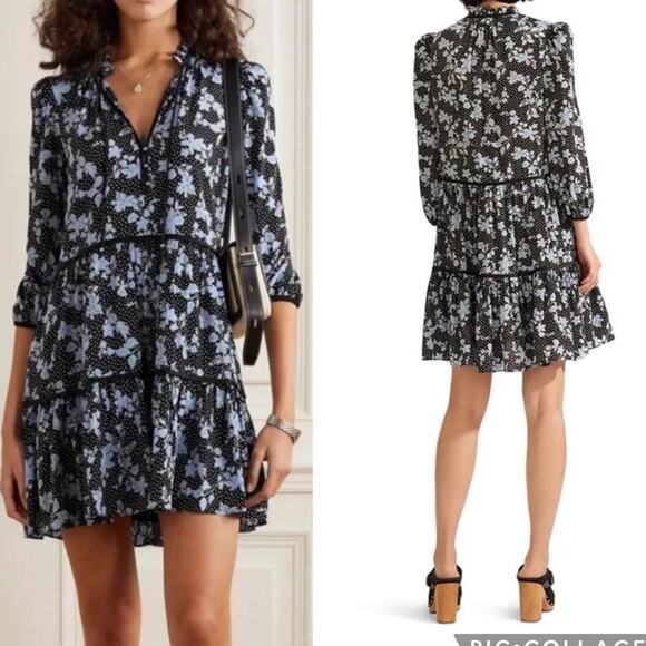 Veronica Beard Silk Mini Hawken Floral Patterned Dress sz 4 Black Multi Printed - Picture 4 of 14